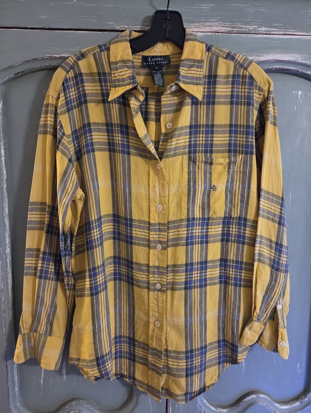 Lauren Ralph Lauren Yellow Plaid Button Up 6 Linen